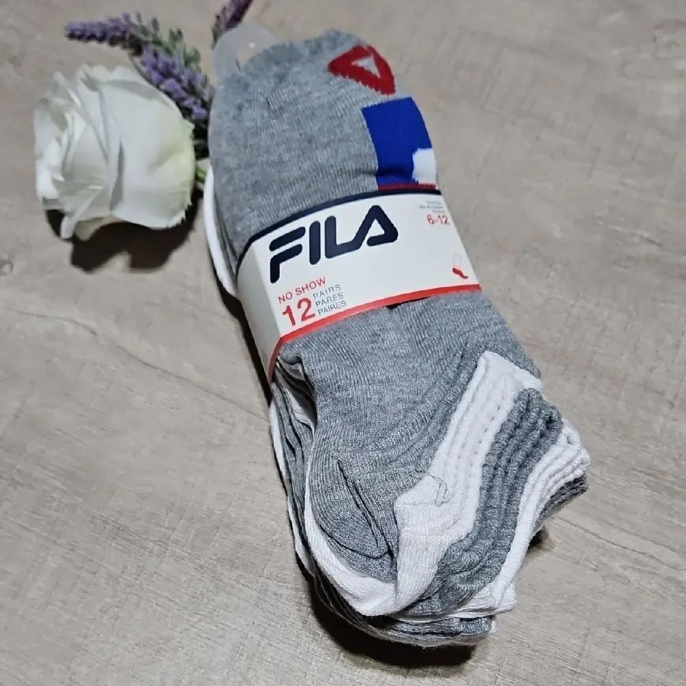 Fila Gray and White No Show Socks - 12 Pack NEW